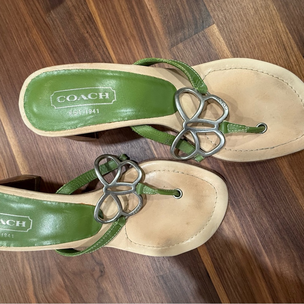 Coach Women's Green and Cream Sandals